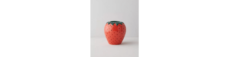 Strawberry vase. Red, green, white. 