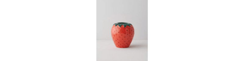 Strawberry vase. Red, green, white.